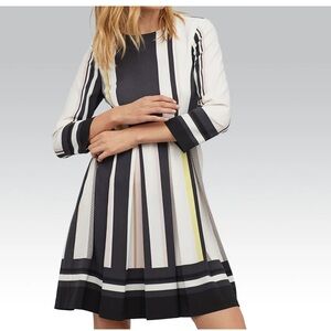 H&M Black and White A-Line Dress with Cuffed 3/4 Sleeves
